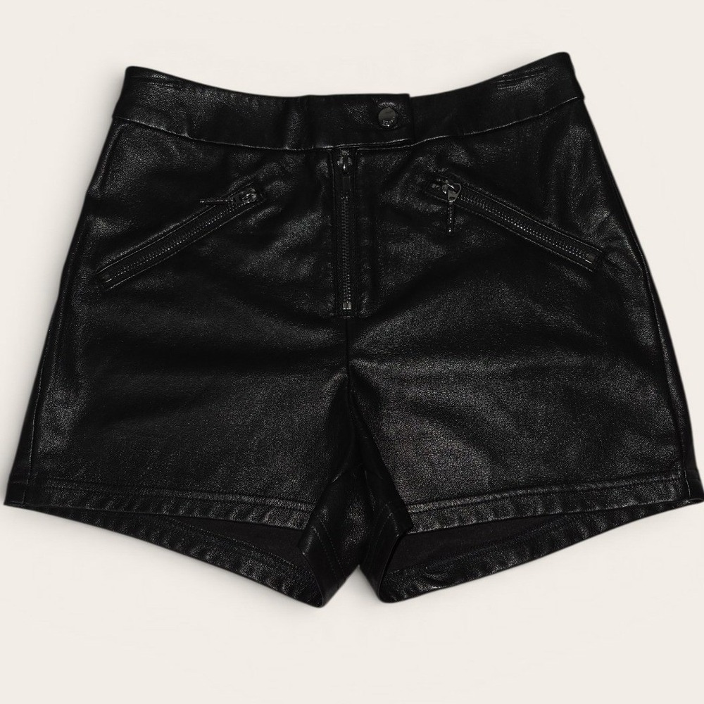 Guess Womens Black Faux Leather High Rise Moto Shorts Size‎ XS EWW34D1OR800 Chic